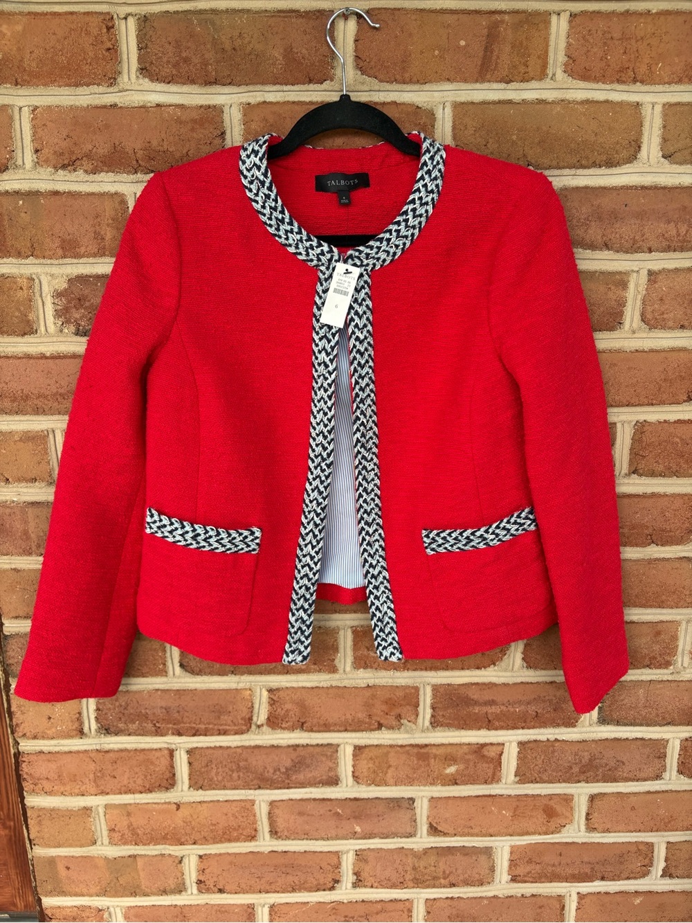 Talbots Red Bouclé Jacket with Black-and-White Trim